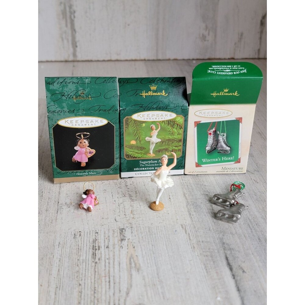 Hallmark angel ice skate dancer miniature ornament‎ Xmas set